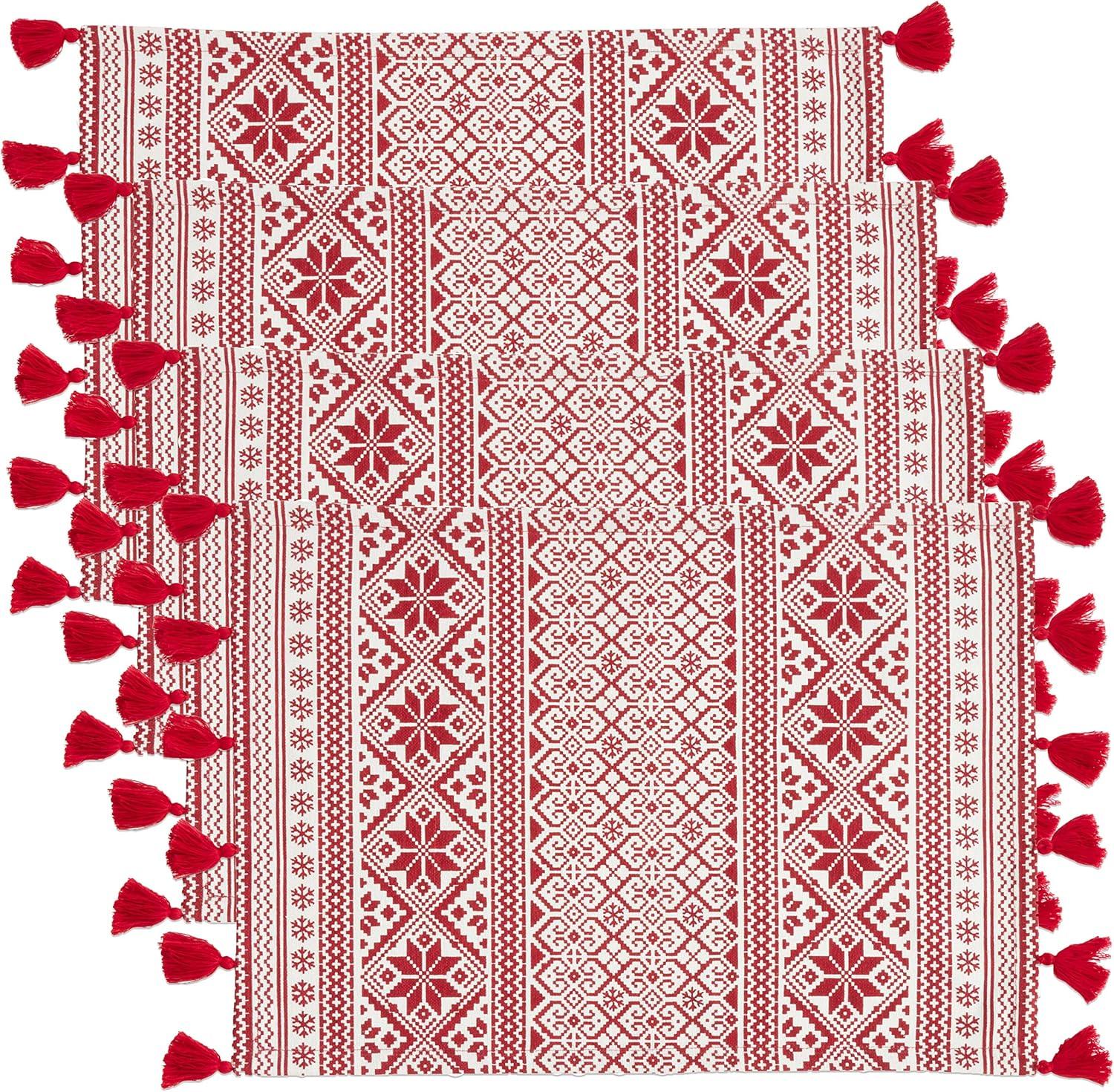 Saro Lifestyle Cotton Placemats With Christmas Pattern (Set of 4)