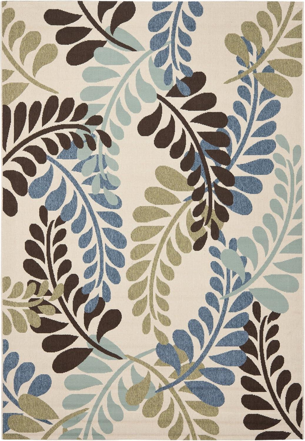 SAFAVIEH Veranda Earleen Floral Indoor/Outdoor Area Rug, 6'7" x 9'6", Cream/Aqua