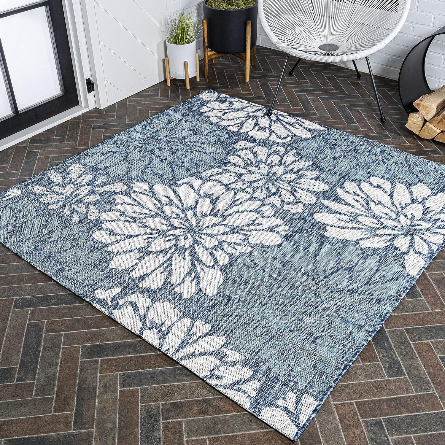 Zinnia Modern Floral Textured Weave Indoor/Outdoor Area Rug - JONATHAN Y