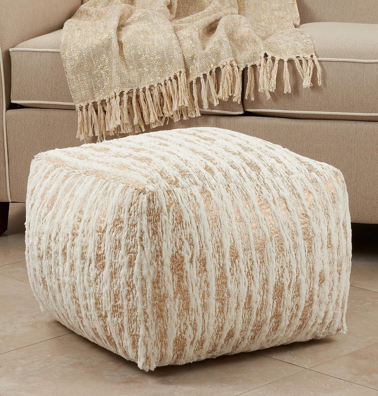 Saro Lifestyle Floor Pouf With Foil Print Faux Fur Design