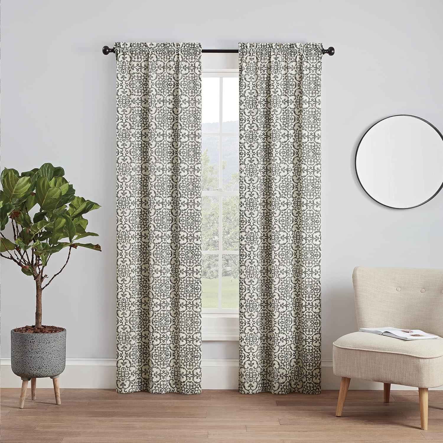 Pairs to Go Brockwell Distressed Medallion Rod Pocket Curtains, 28” x 63” (2 Panels)