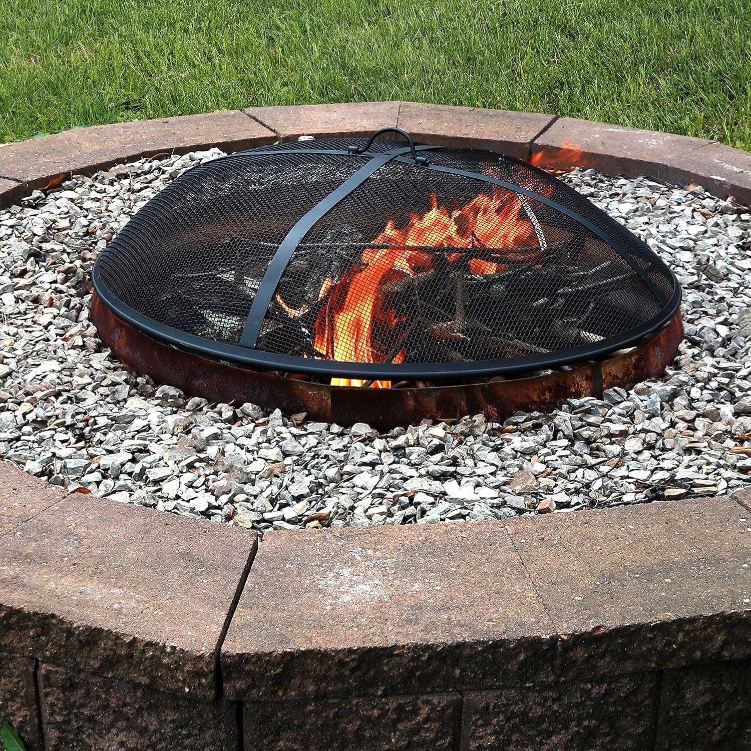 SunnyDaze Decor Heavy-Duty Round Steel Mesh Fire Pit Spark Screen with Handle