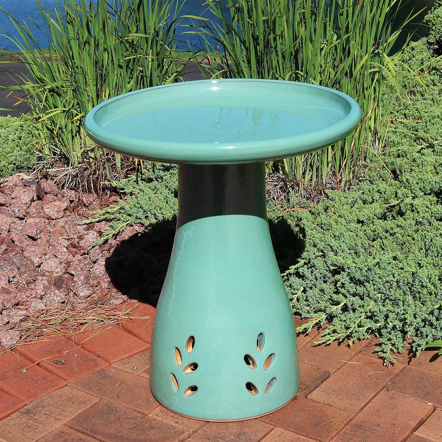 Sunnydaze Outdoor Weather-Resistant Garden Patio Classic High-Fired Smooth Ceramic Hand-Painted Bird Bath