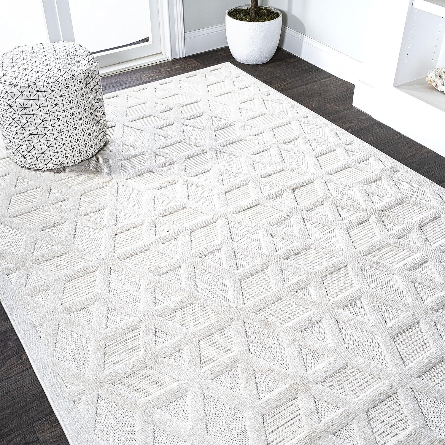 3'x5' Talaia Neutral Geometric Indoor/Outdoor Area Rug, Ivory - JONATHAN Y