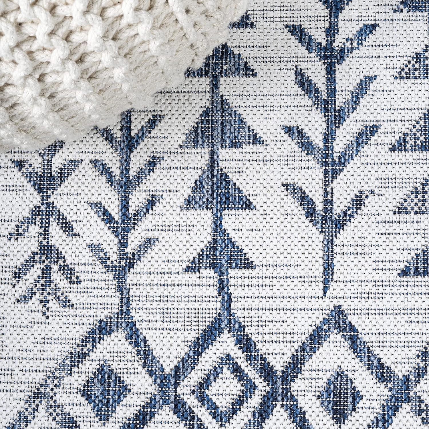 2'x8' Tokay Bohemian Styled Geometric Indoor/Outdoor Runner Rug, Ivory/Blue - JONATHAN Y