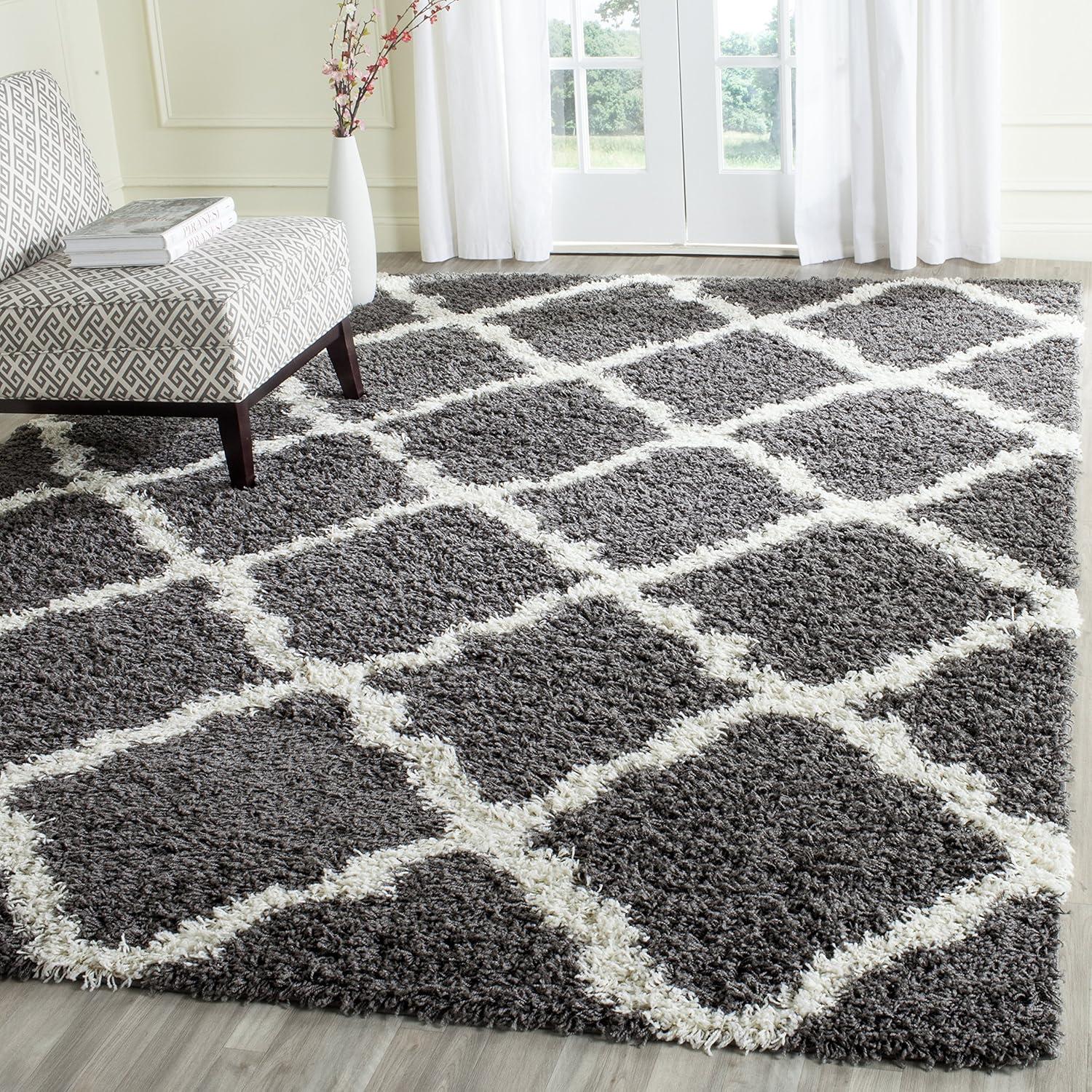 Dallas Shag SGD257 Power Loomed Indoor Area Rug - Dark Grey/Ivory - 8'x10' - Safavieh.
