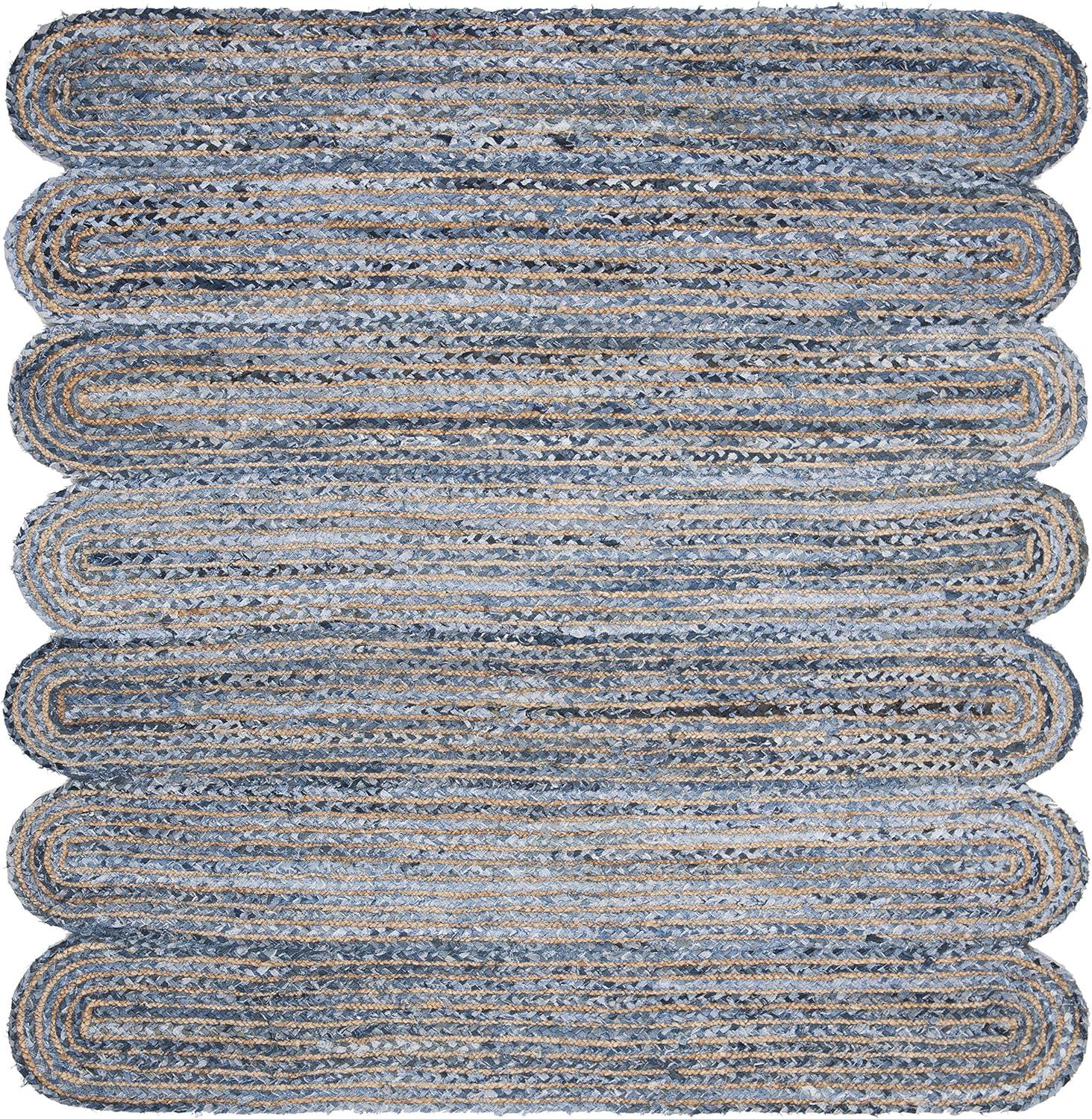 Coastal Charm Hand-Knotted Blue Square Cotton & Synthetic Rug