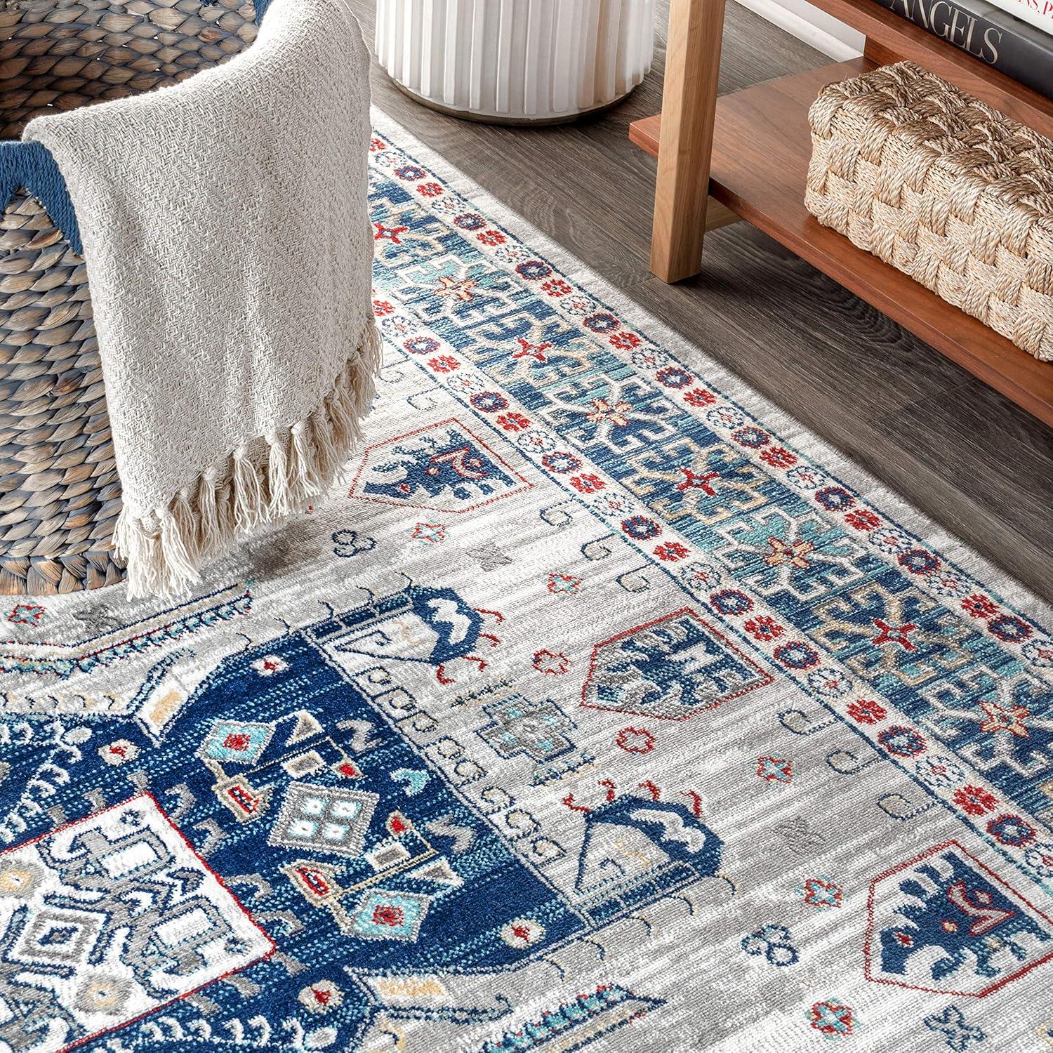 JONATHAN Y MDP108A-8 Modern Persian Vintage Medallion Blue/Light Grey 8 ft. x 10 ft. Area Rug, Country Floral, Pet Friendly, Stain Resistant, Easy to Clean, for Living Room; Kitchen, Bedroom