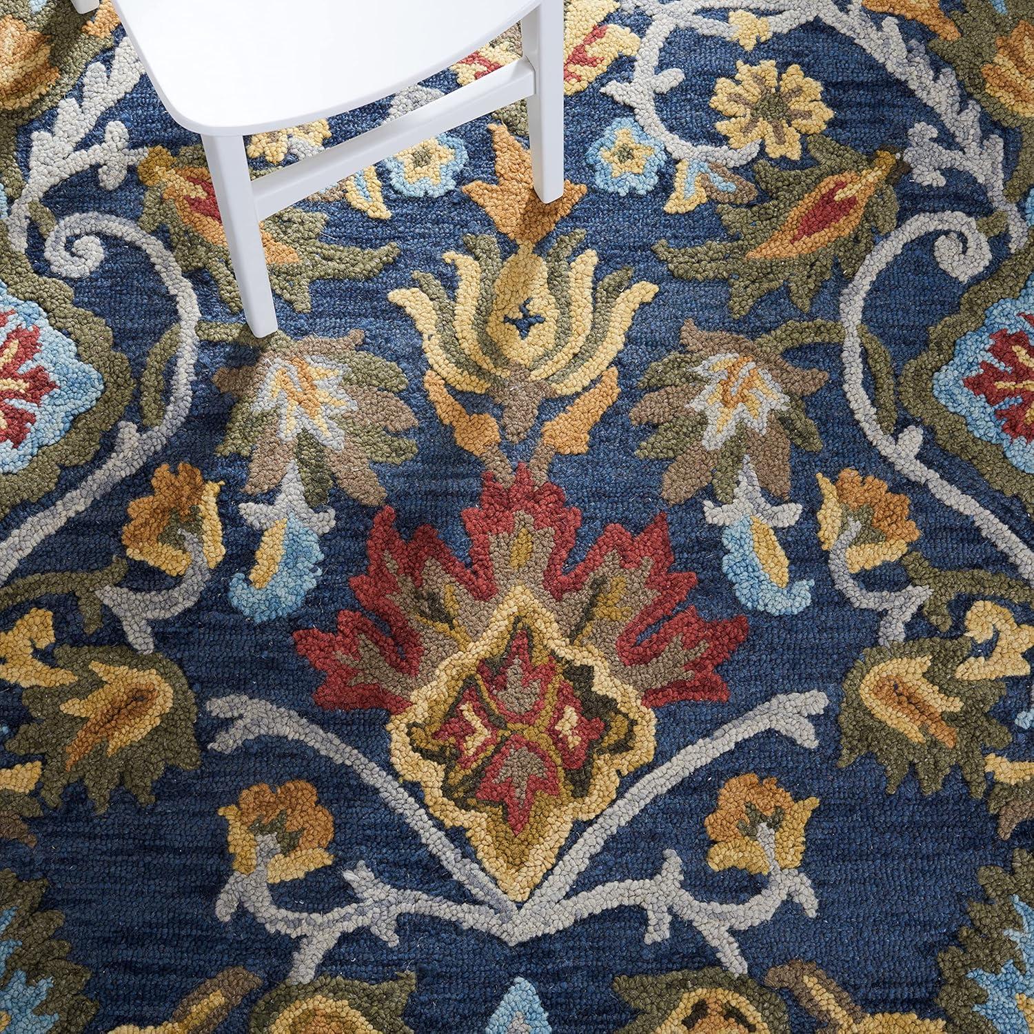Handmade Tufted Wool Square Rug in Navy & Multi - 59"