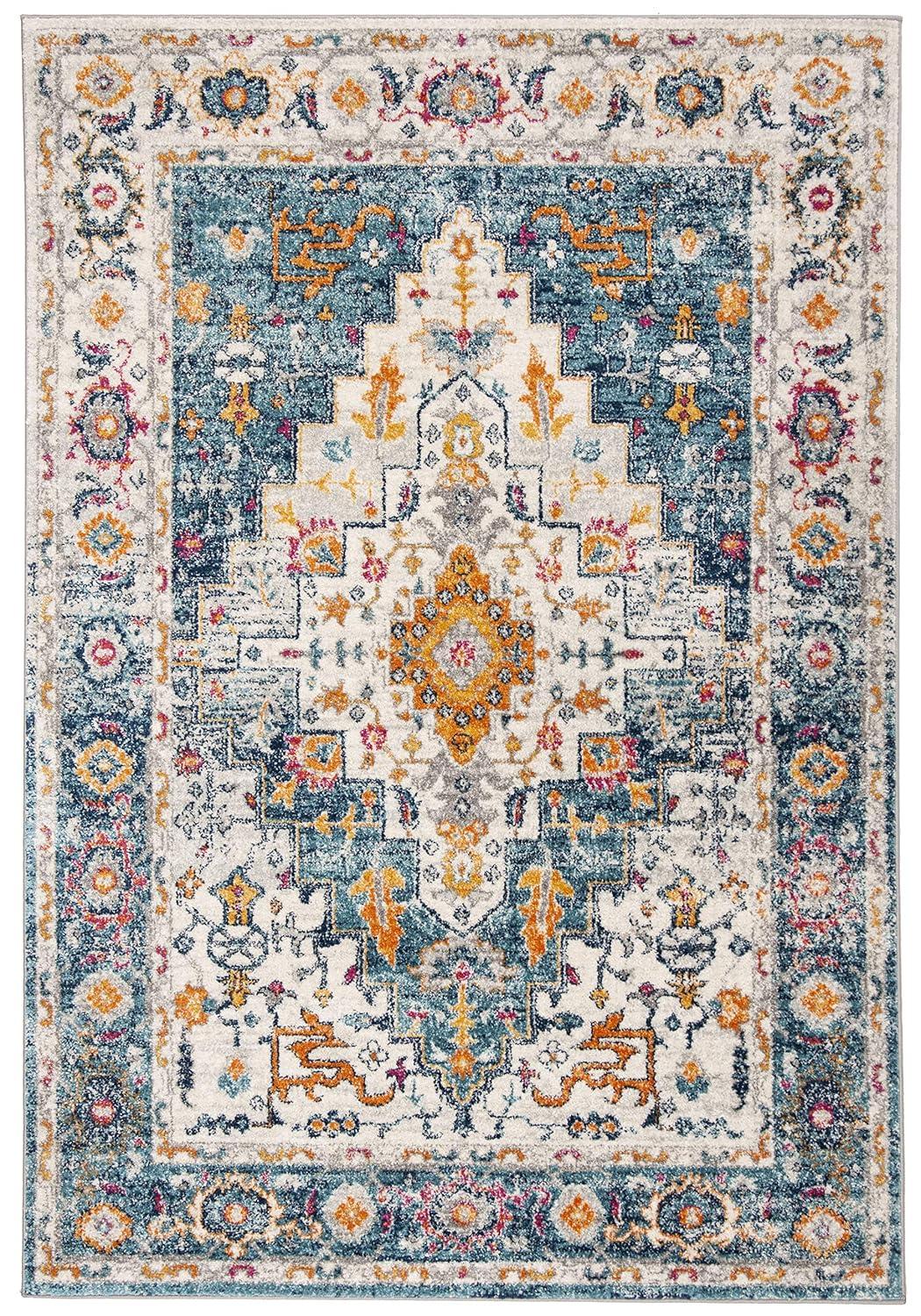 Madison MAD156 Power Loomed Indoor Area Rug - Turquoise/Ivory - 4'x6' - Safavieh