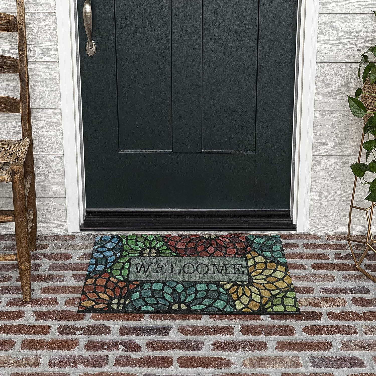 1'6"x2'6" 'Welcome' Stained Glass Floret Doorscapes Mat - Mohawk