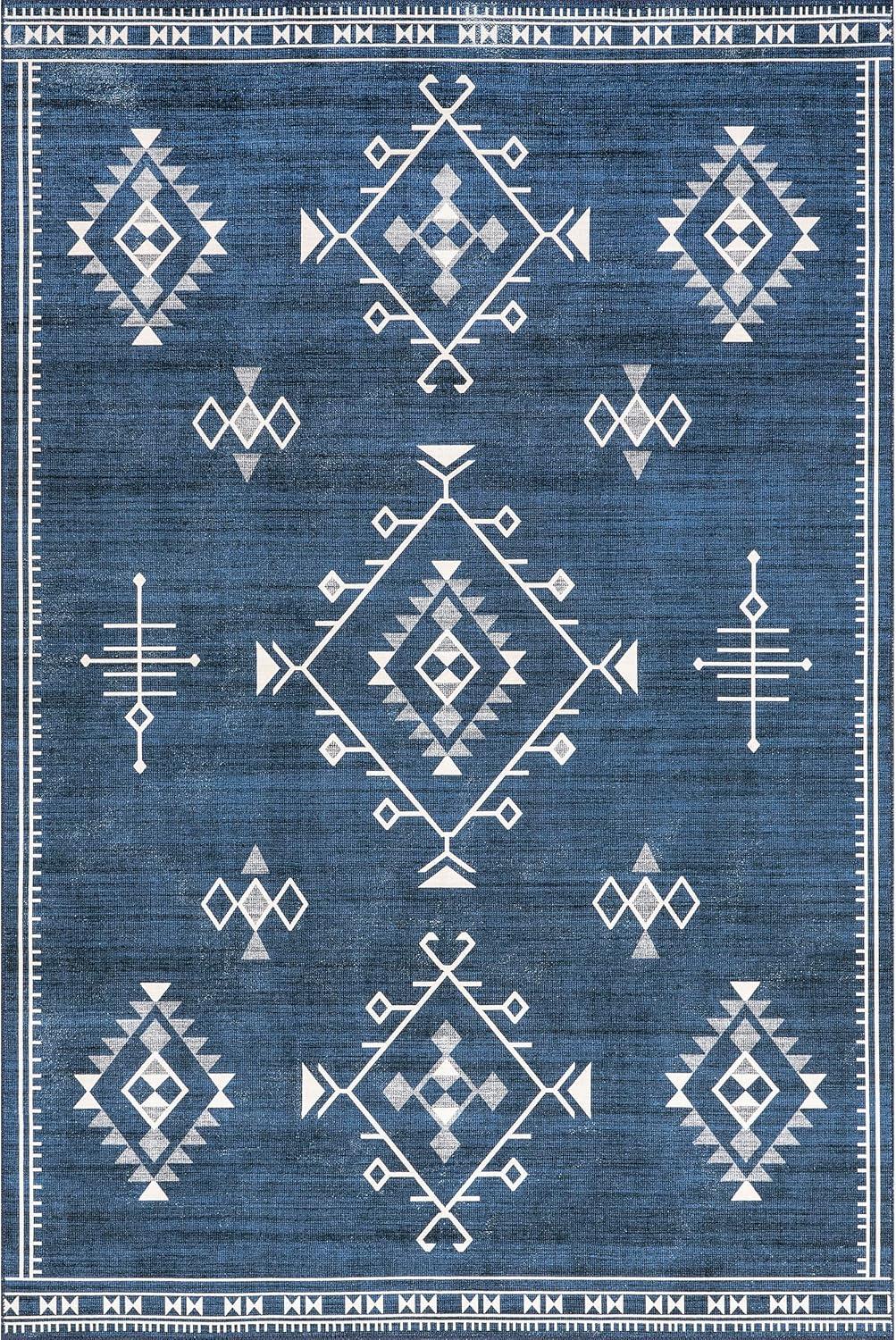 Nuloom Evalyn Diamond 3x5 Machine Washable Accent Indoor Area Rug for Living Room Bedroom Dining Room Entryway Kitchen, Navy/Ivory