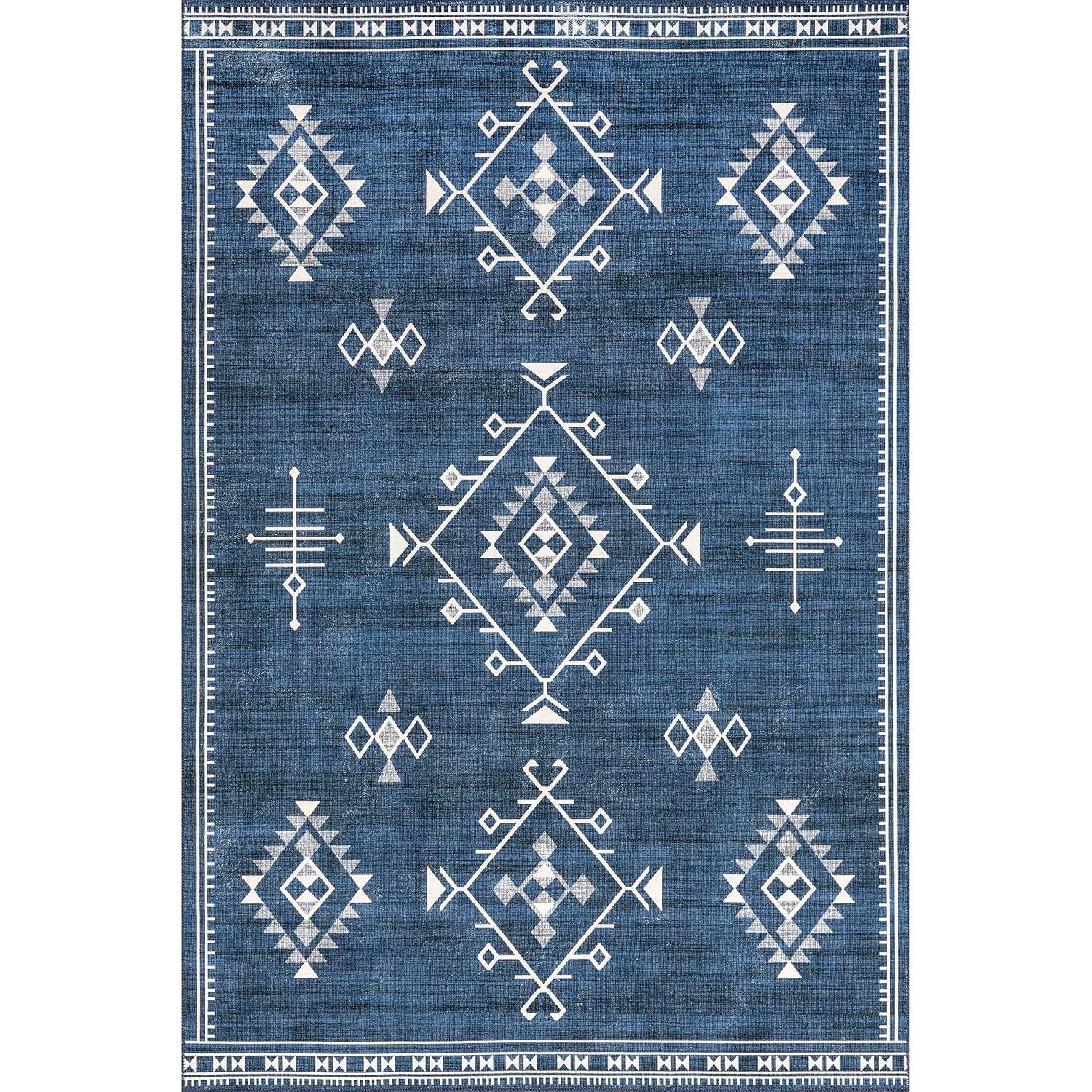 Nuloom Evalyn Diamond 4x6 Machine Washable Indoor Area Rug for Living Room Bedroom Dining Room Kitchen, Navy/Ivory