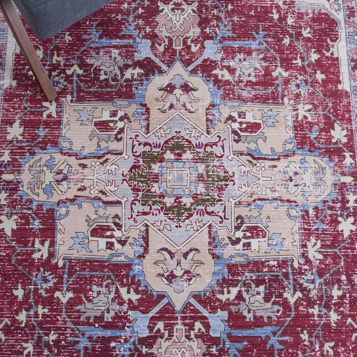 Tucson Vintage Persian TSN106 Power Loomed Machine Washable Skid-Resistant Indoor Area Rug - Burgundy/Beige - 5'x8' - Safavieh