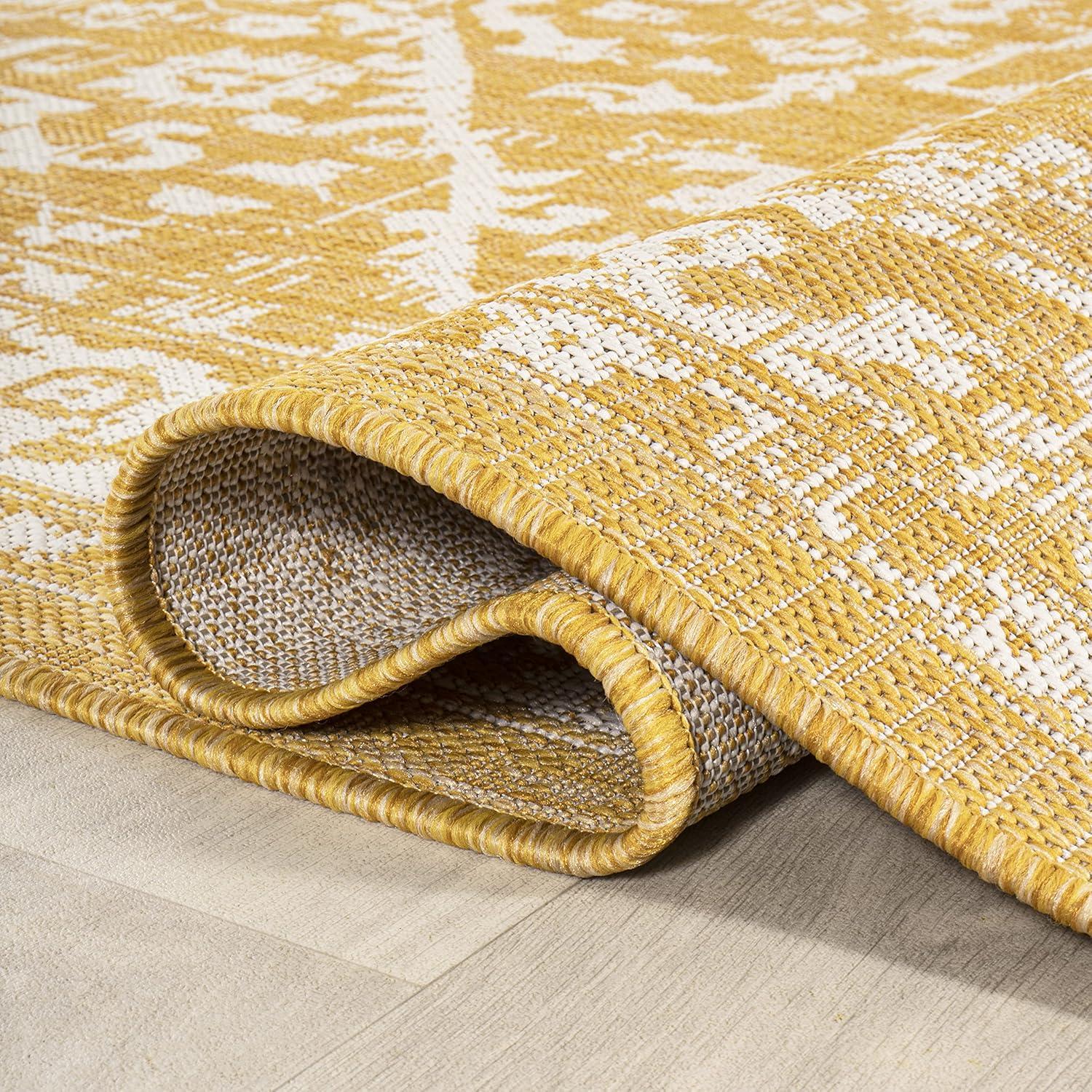 3' x 5' Malta Bohemian Medallion Textured Weave Indoor/Outdoor Area Rug, Yellow/Cream - JONATHAN Y