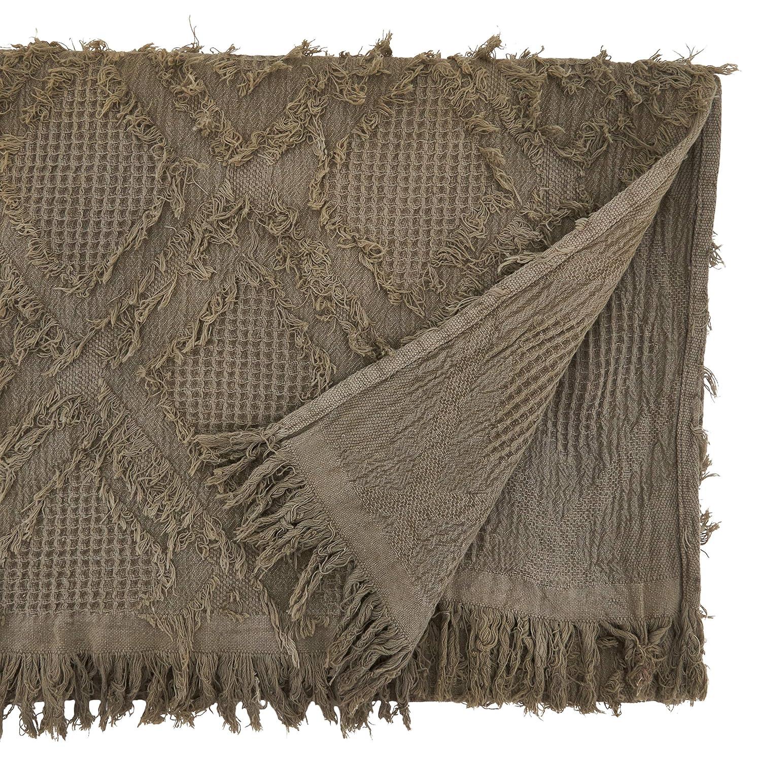 Saro Lifestyle Fringe Waffle Weave Table Runner