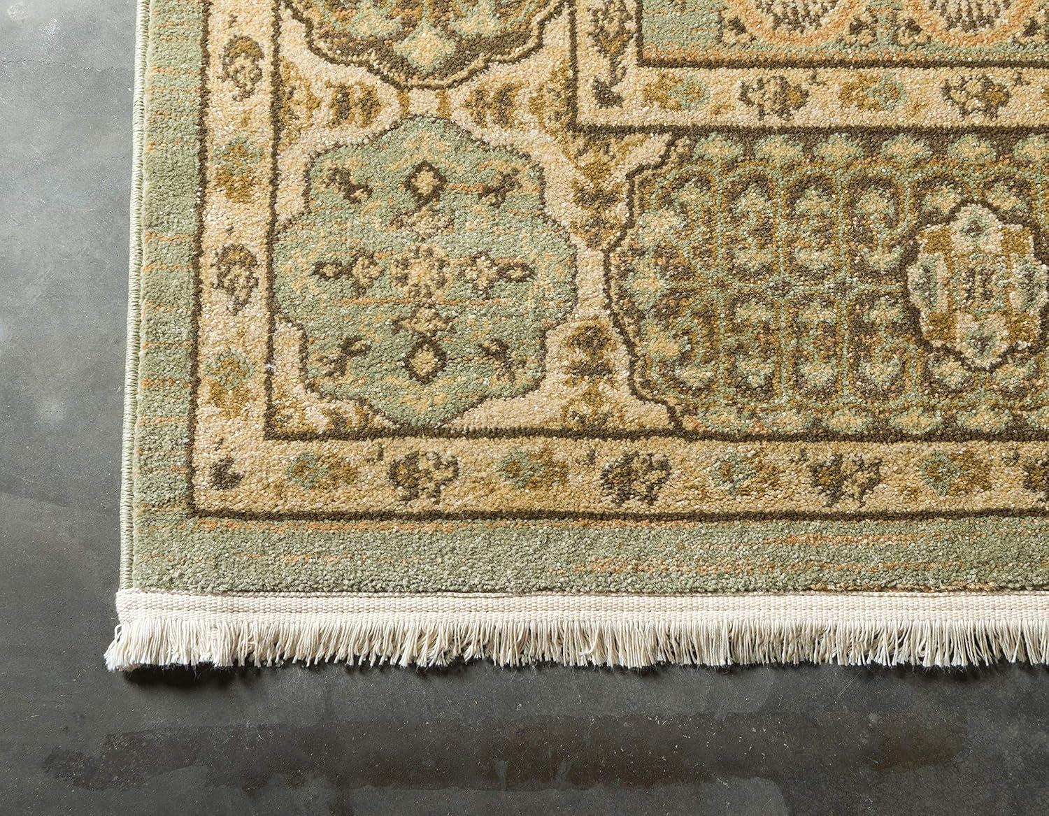 Light Green and Beige Synthetic 9' x 12' Rectangular Area Rug