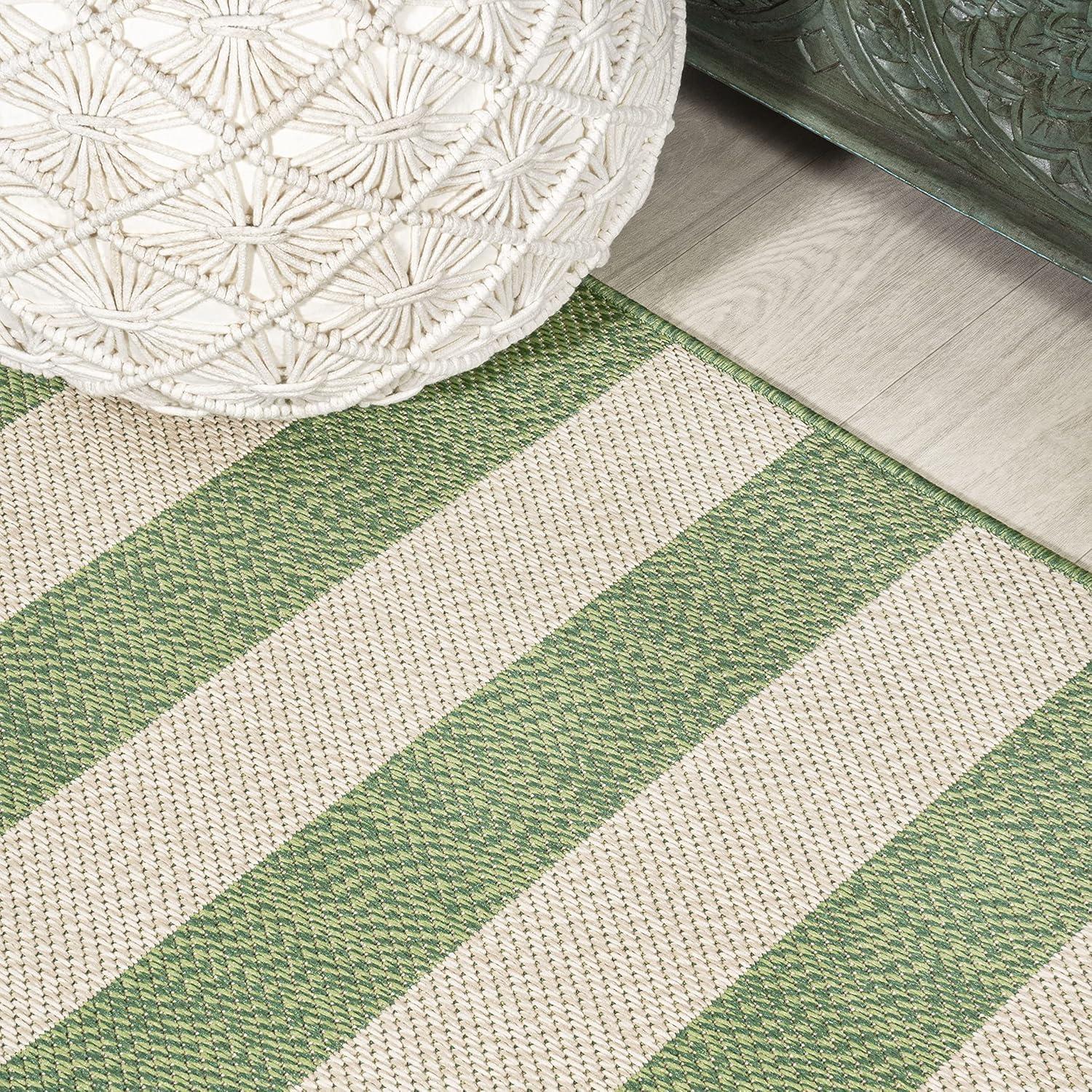 5' x 8' Negril Two-Tone Wide Stripe Indoor/Outdoor Area Rug, Green/Cream - JONATHAN Y