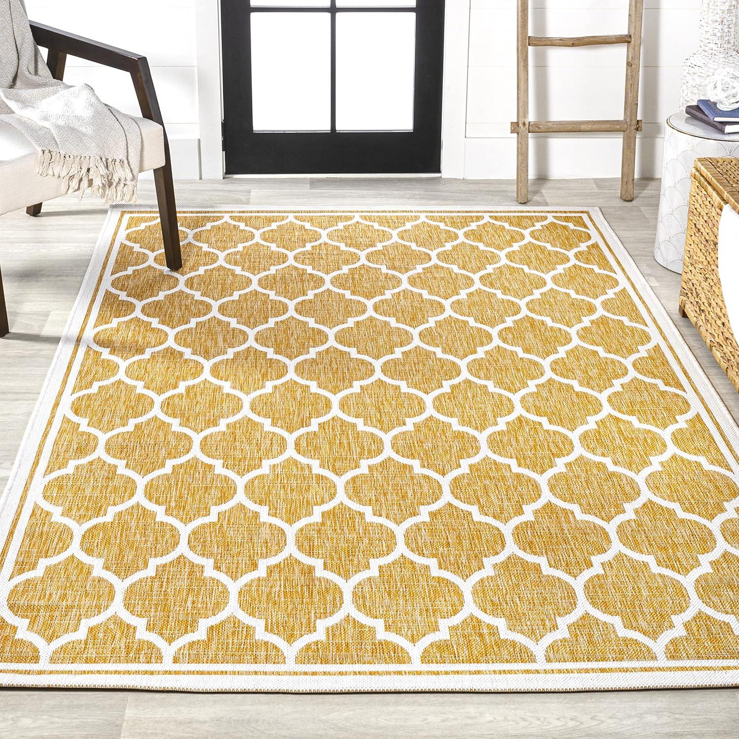 Moroccan Trellis Yellow/Cream 9' x 12' Synthetic Indoor/Outdoor Rug