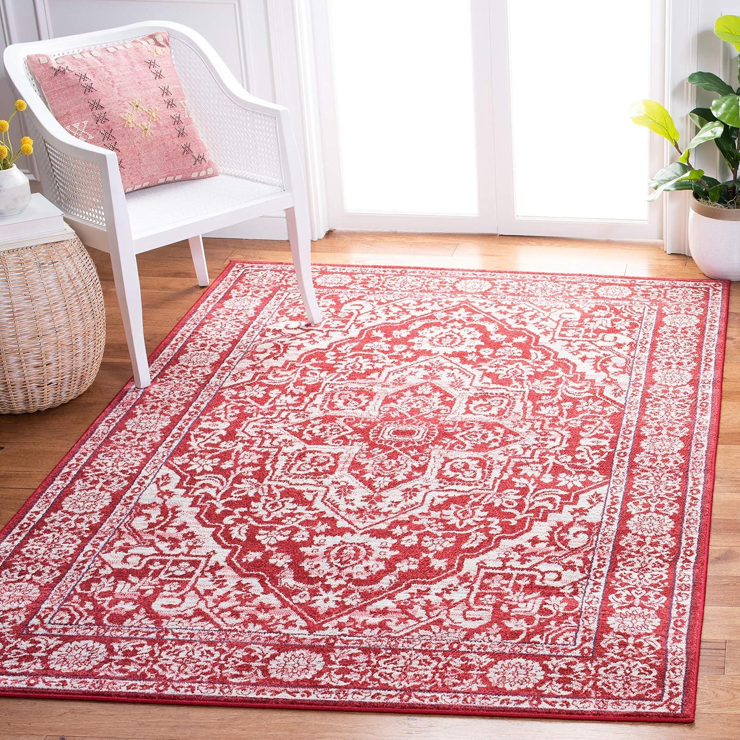 Brentwood BNT832 Power Loomed Indoor Accent Rug - Red/Ivory - 3'x5' - Safavieh