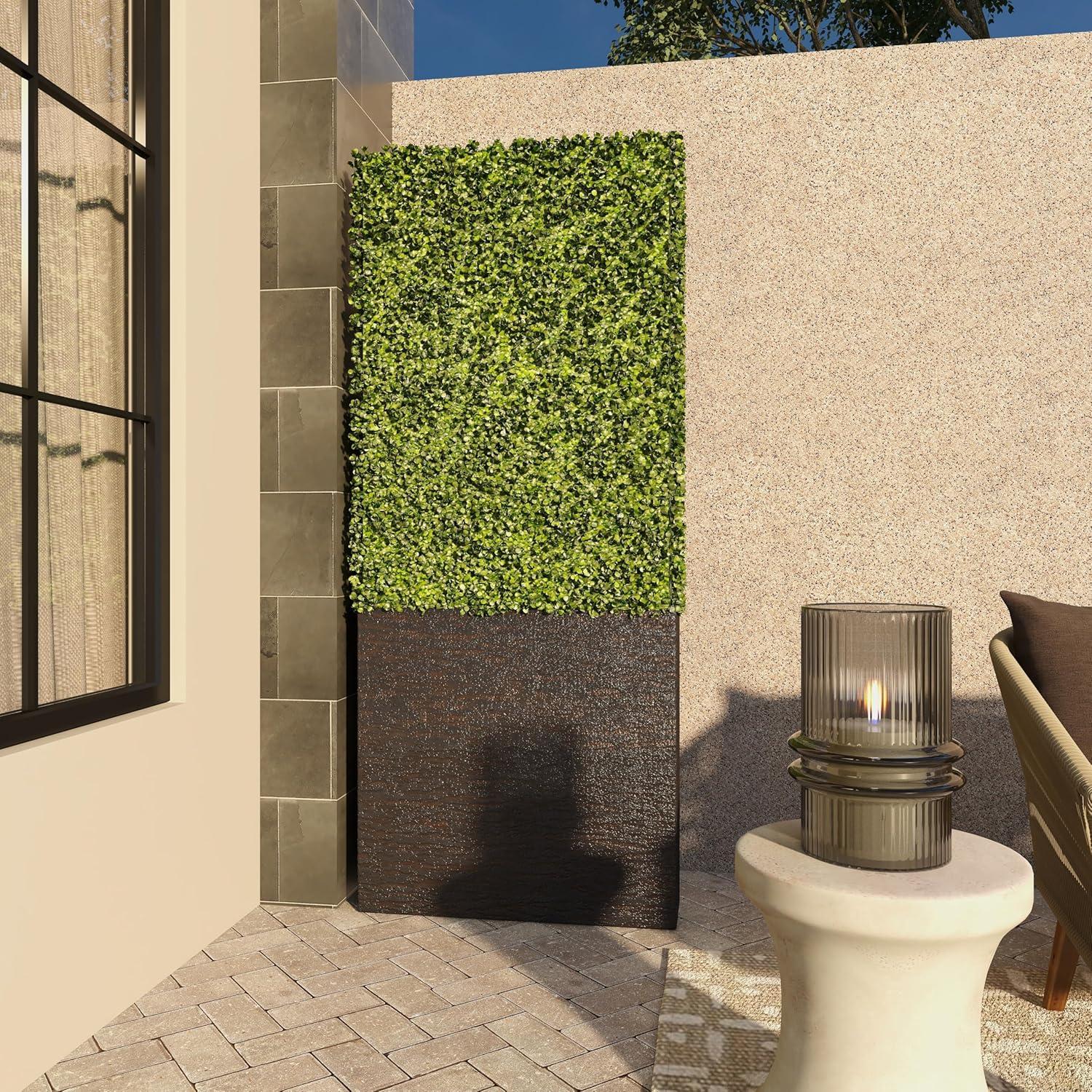 DecMode 66" Tall Boxwood Hedge Artificial Topiary in Realistic Leaves and Black Cement Planter Box