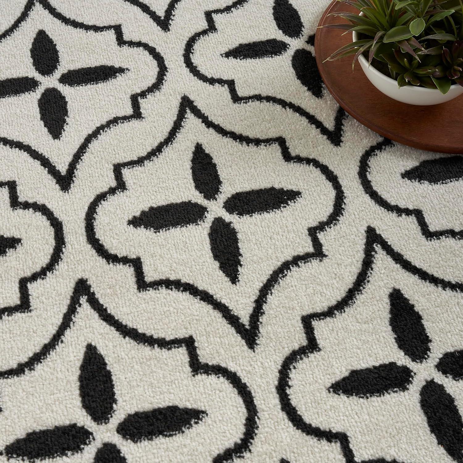 Nourison Essentials Moroccan Modern Indoor Outdoor Rug Ivory Black 8' x 10'