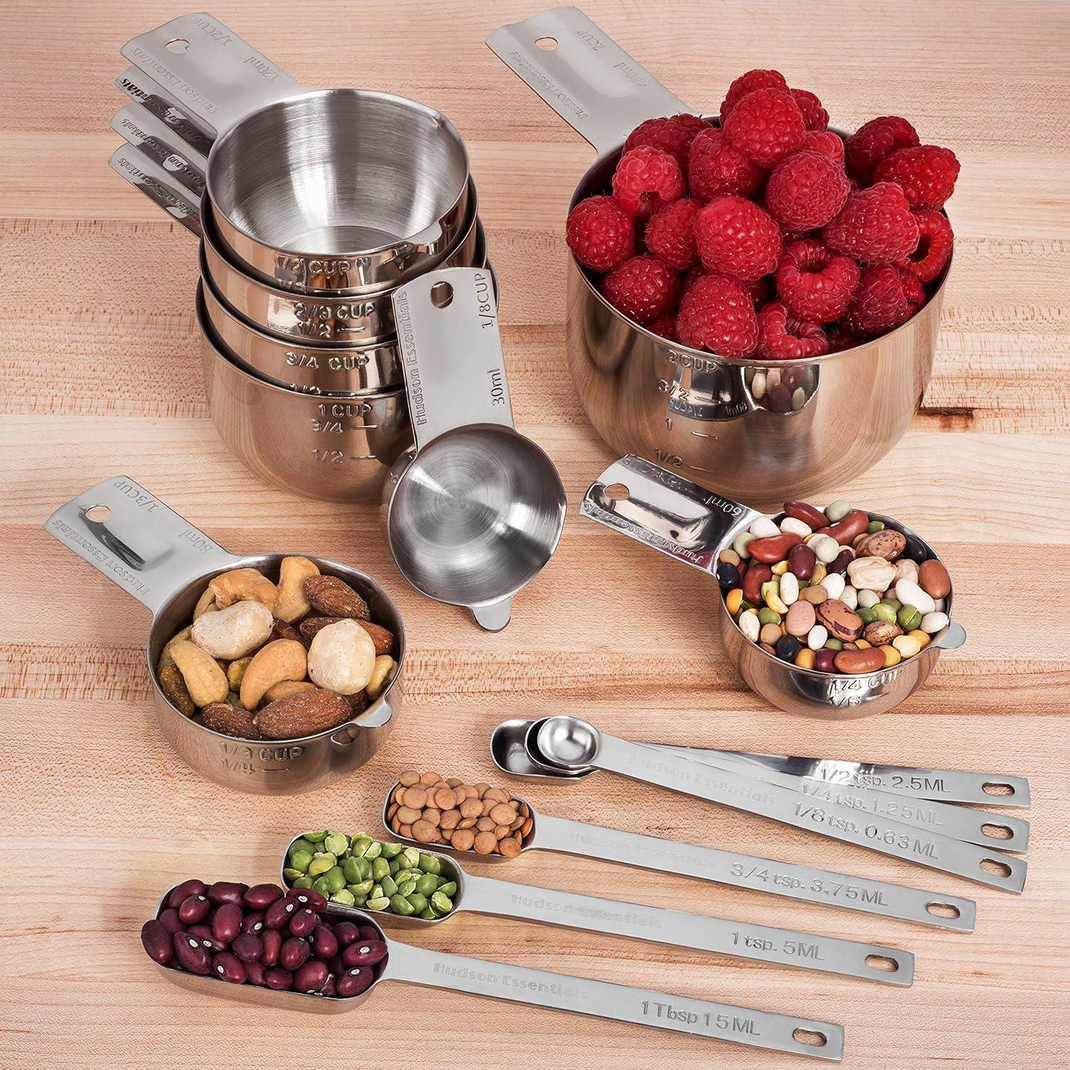 Hudson Essentials 15-Piece Stainless Steel Measuring Cups and Spoons Set