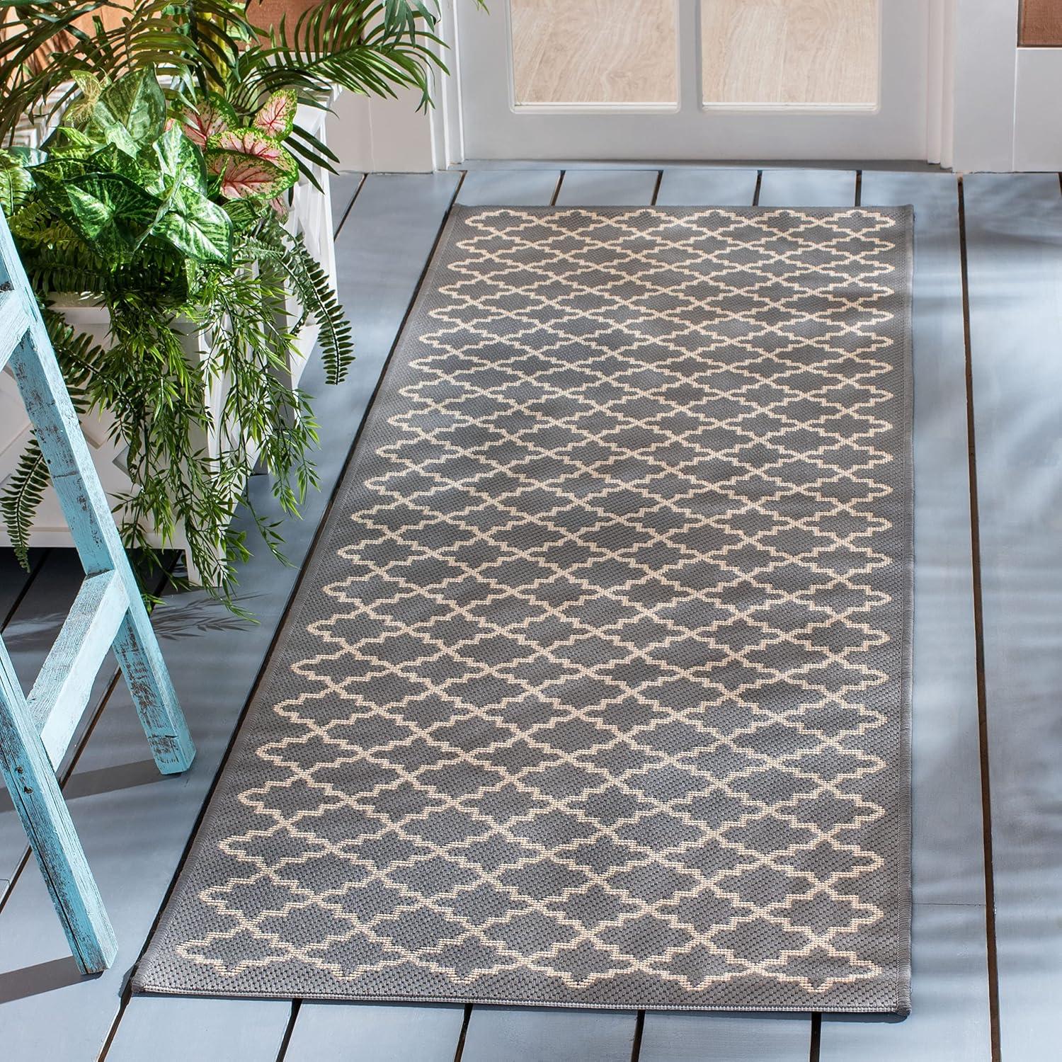 Courtyard CY6919 Power Loomed Indoor and Outdoor Runner Rug - Anthracite/Beige - 2'3"x22' - Safavieh