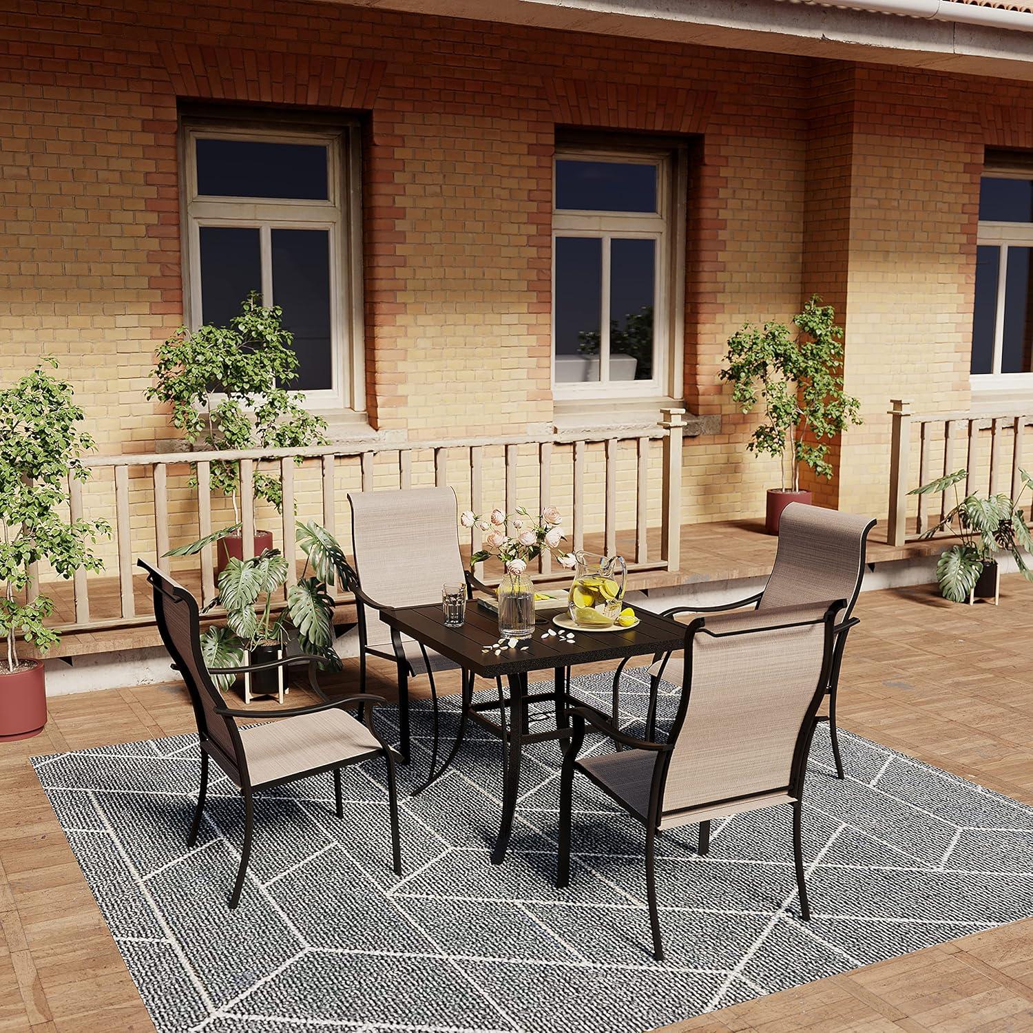 5 -Piece Gray Patio Dining Set Iron Square Table with 4 Gray Stationary Chairs