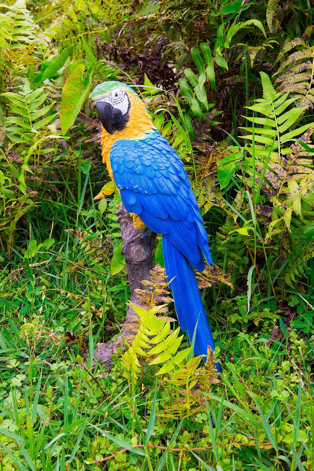 Blue and Yellow Parrot on Branch Polyresin Statue