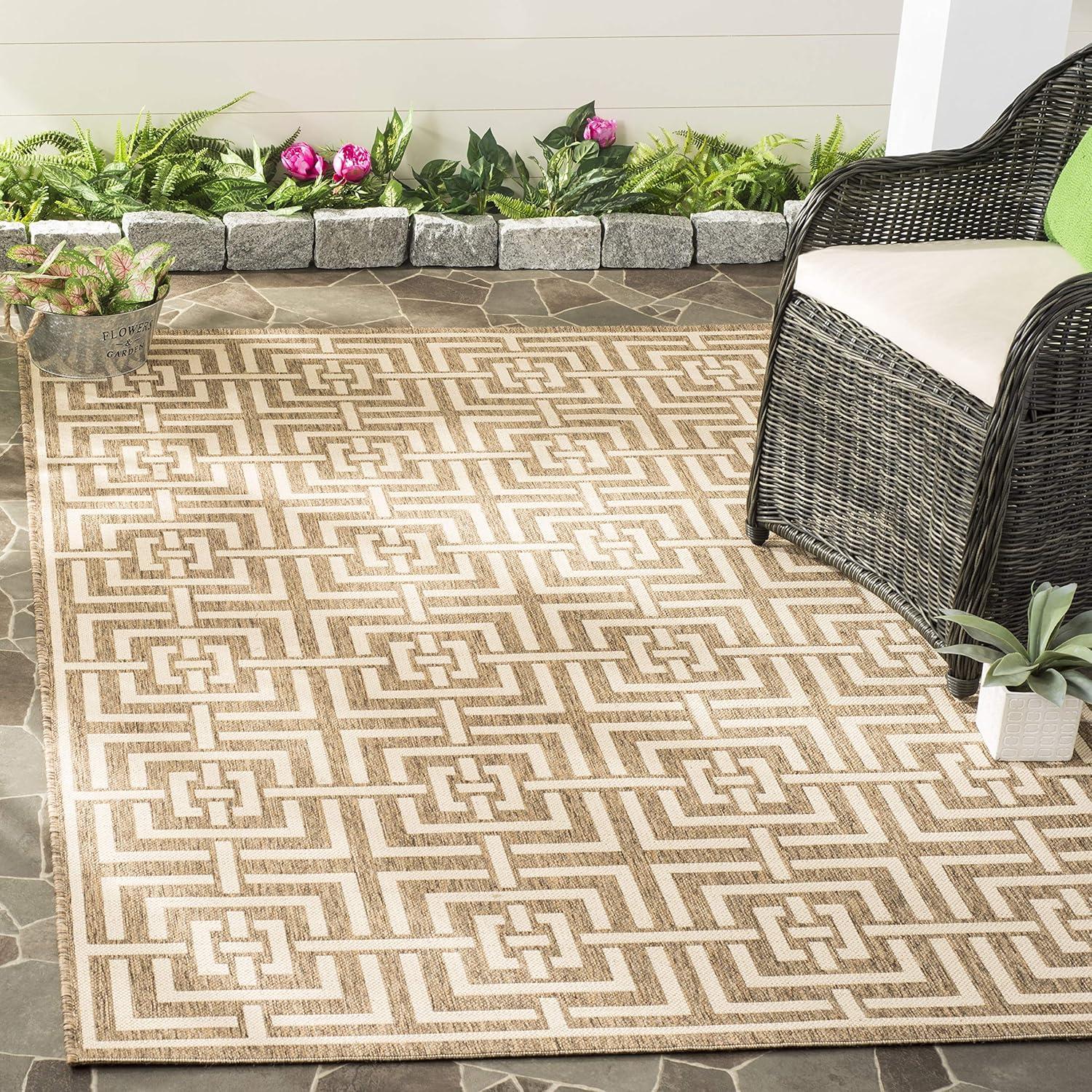 SAFAVIEH Beach House Bethanie Geometric Indoor/Outdoor Area Rug, Beige/Cream, 5'3" x 7'6"