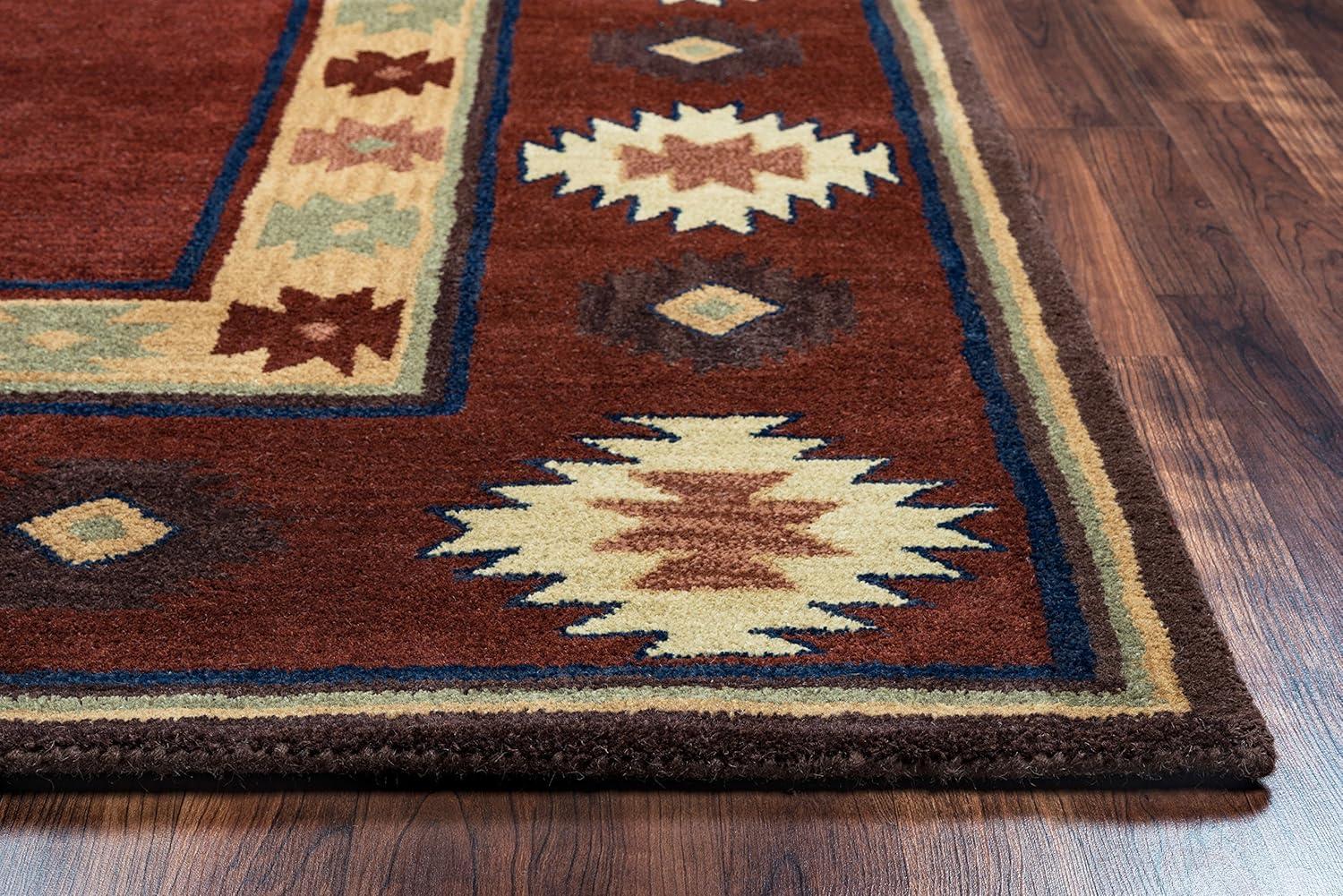 Hand-Tufted Artistic Southwest Wool Round Rug in Rich Red