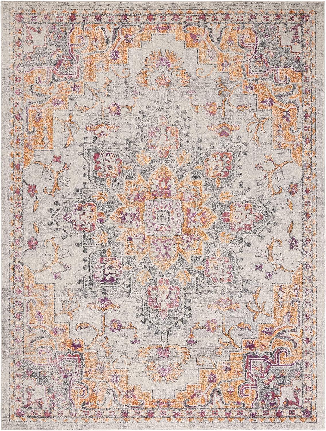 SAFAVIEH Madison Dalia Vintage Traditional Area Rug, Beige/Orange, 9' x 12'