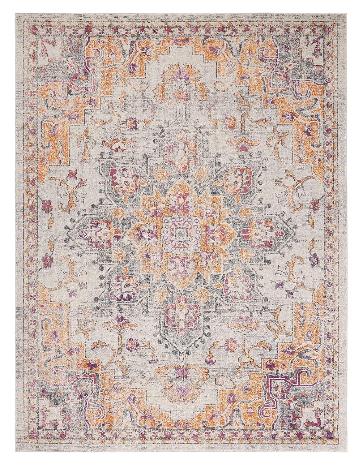 SAFAVIEH Madison Dalia Vintage Traditional Area Rug, Beige/Orange, 9' x 12'