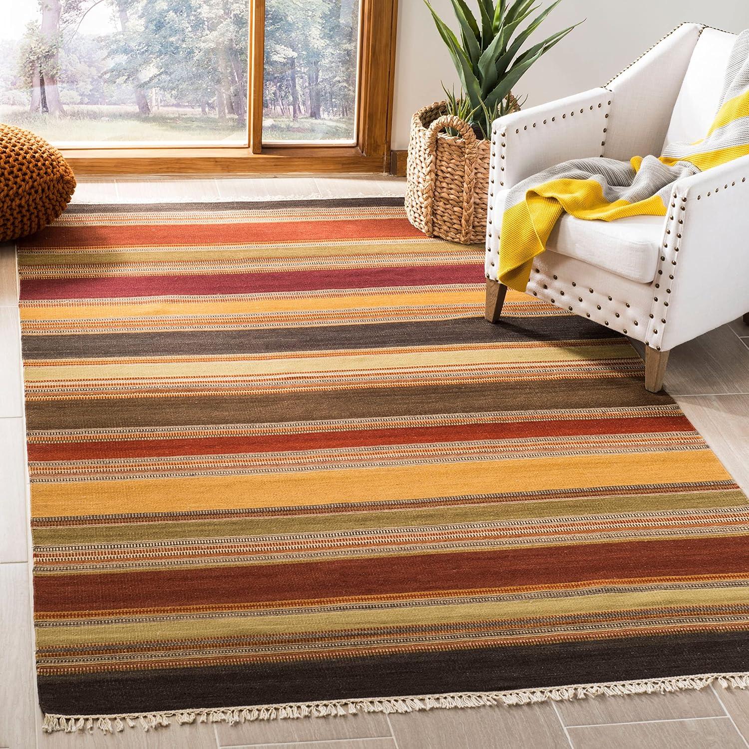 Southwestern Chic Red Stripe Handwoven Wool Square Rug