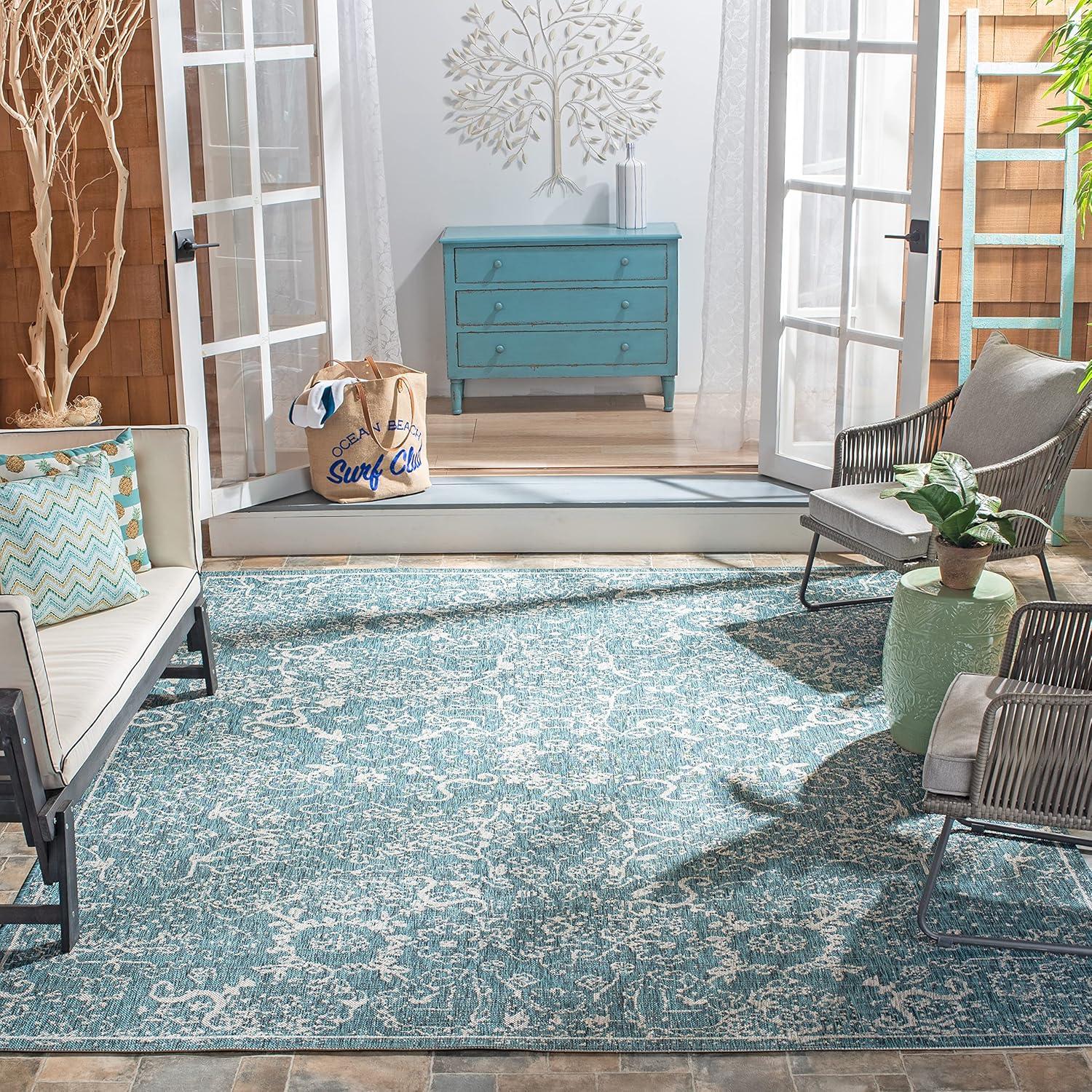 Blue Geometric 8' x 10' Indoor/Outdoor Rug