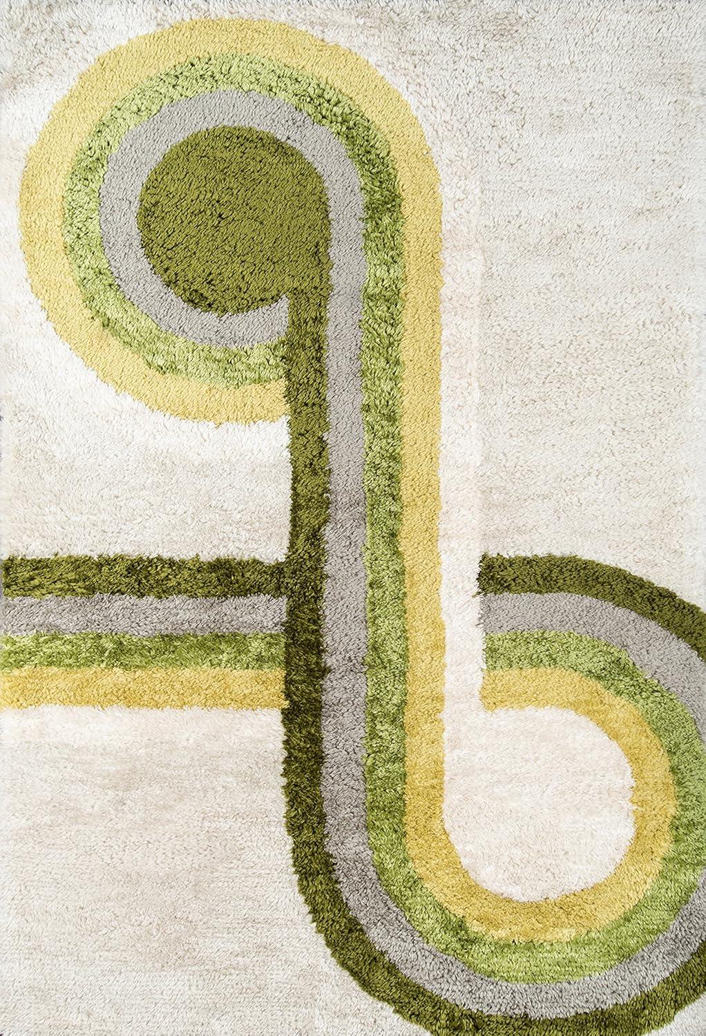 Scandinavian Groove Green Shag 5' x 7' Hand-Tufted Rug