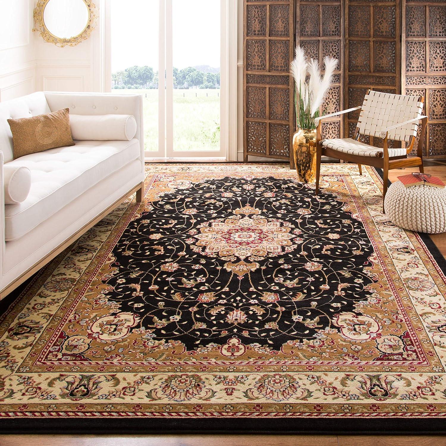 Lyndhurst LNH329 Power Loomed Area Rug - Black/Ivory - 4'x6' - Safavieh