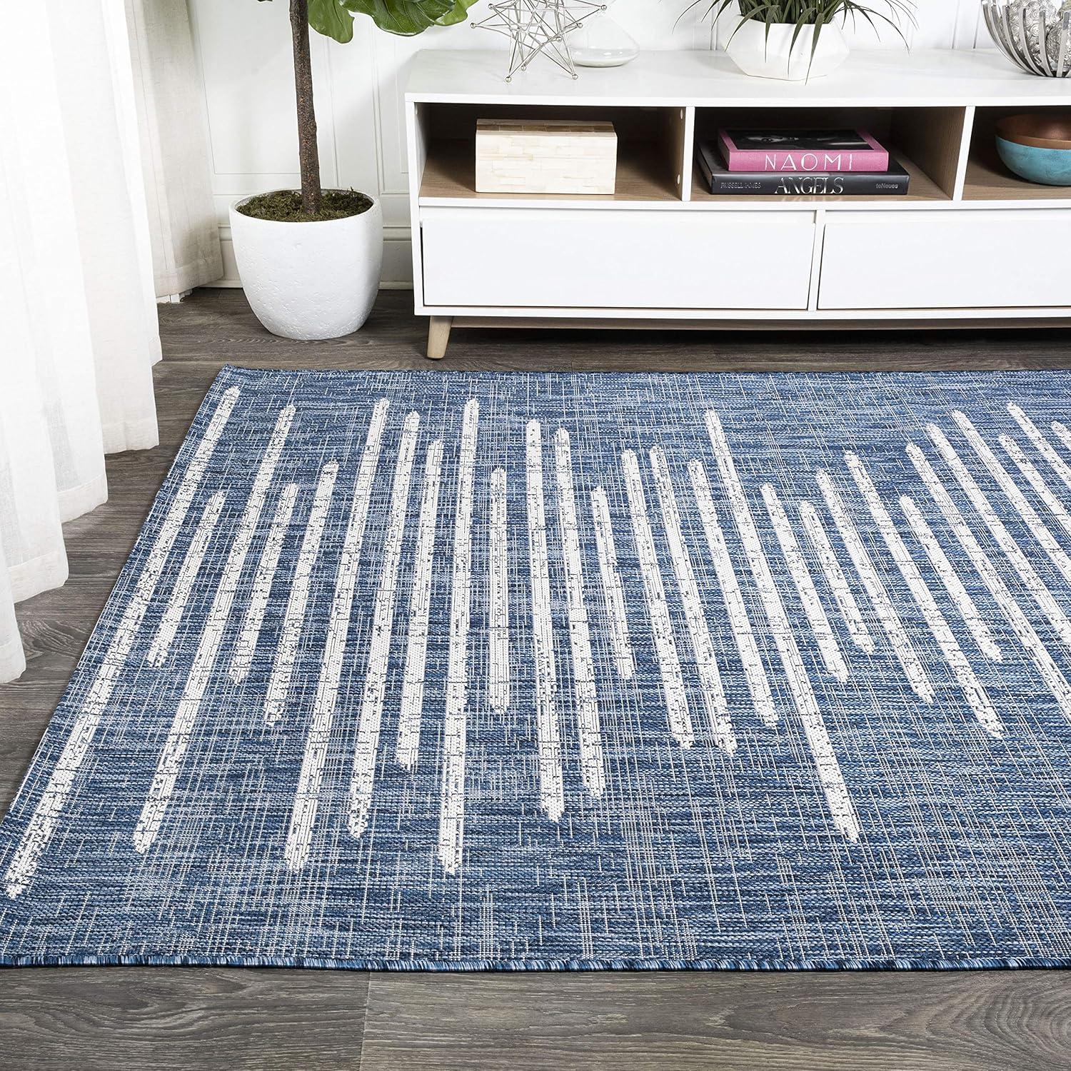 Grundy Berber Stripe Geometric Blue/Ivory Indoor/Outdoor Rug