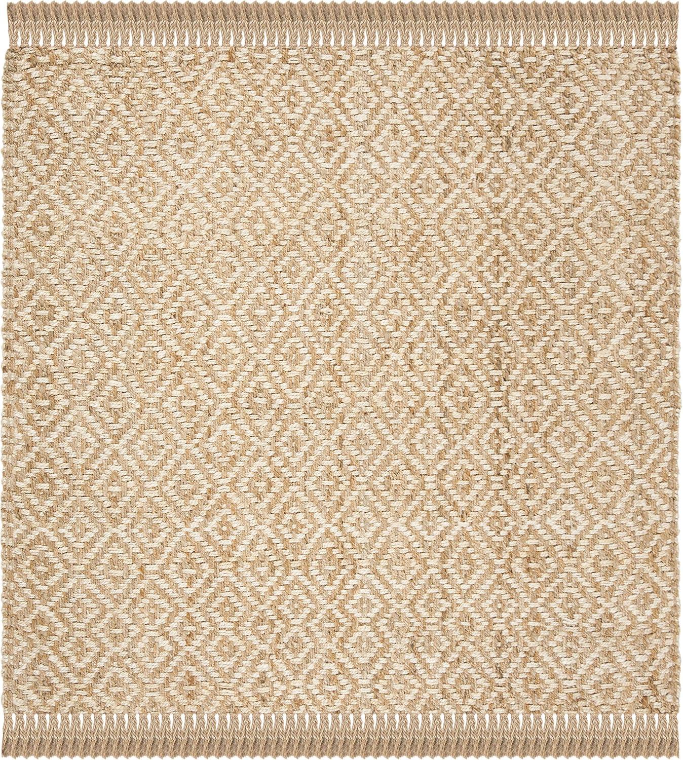 Ivory Natural 6' Square Handmade Boho Geometric Jute Area Rug