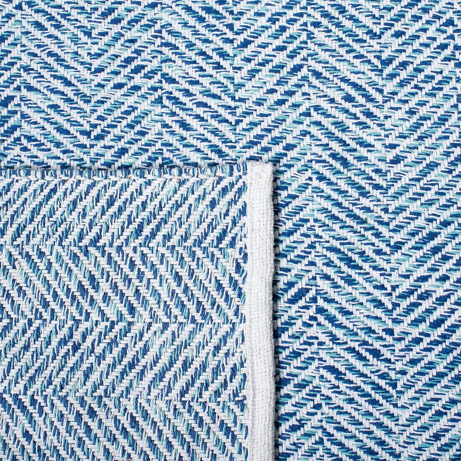 Handmade Blue Cotton and Synthetic Tufted Reversible Rug, 9' x 12'