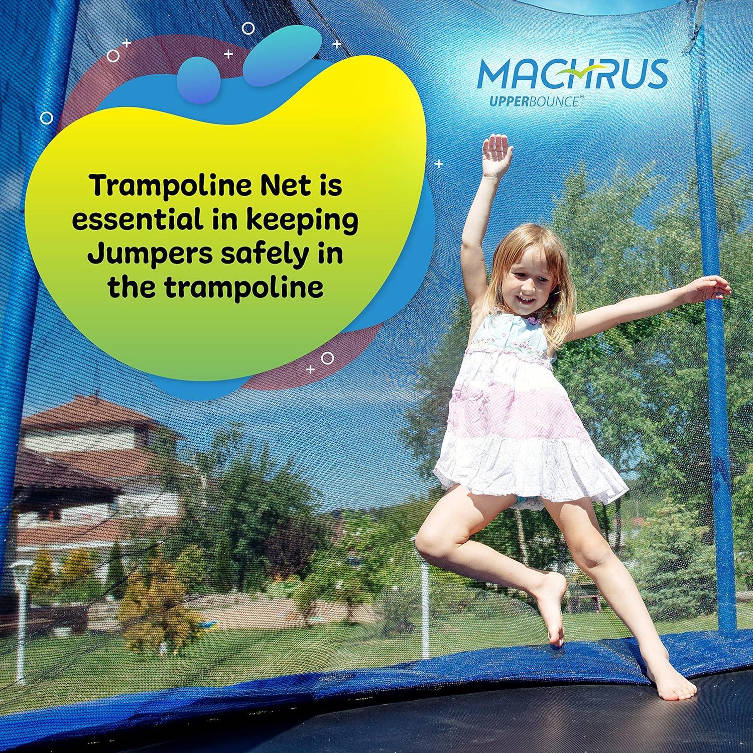 Machrus Upper Bounce Net - Trampoline Safety Net Fits 14 ft Round Trampolines using 4 Curved Poles - Breathable UV and Weather-Resistant Net Replacement for Top Ring Frame - Black