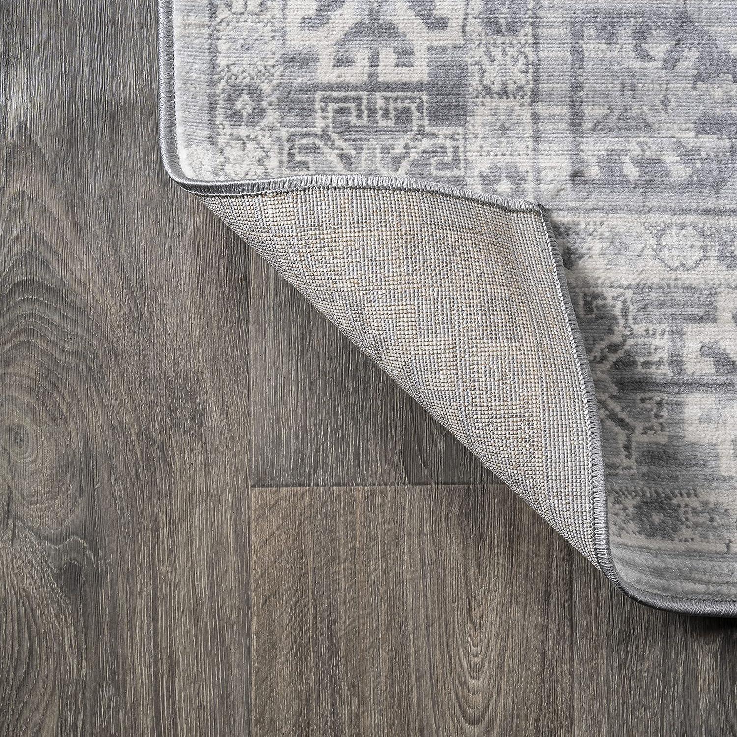 5' Square Modern Persian Vintage Medallion Area Rug, Light Gray - JONATHAN Y