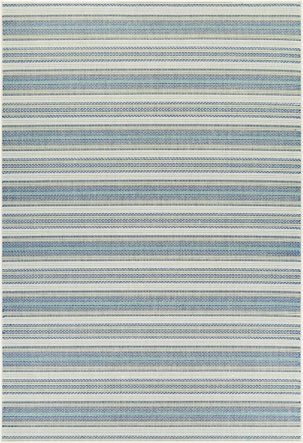 Monaco Ivory-Sand-Azure 5' x 7' Stripe Indoor/Outdoor Area Rug