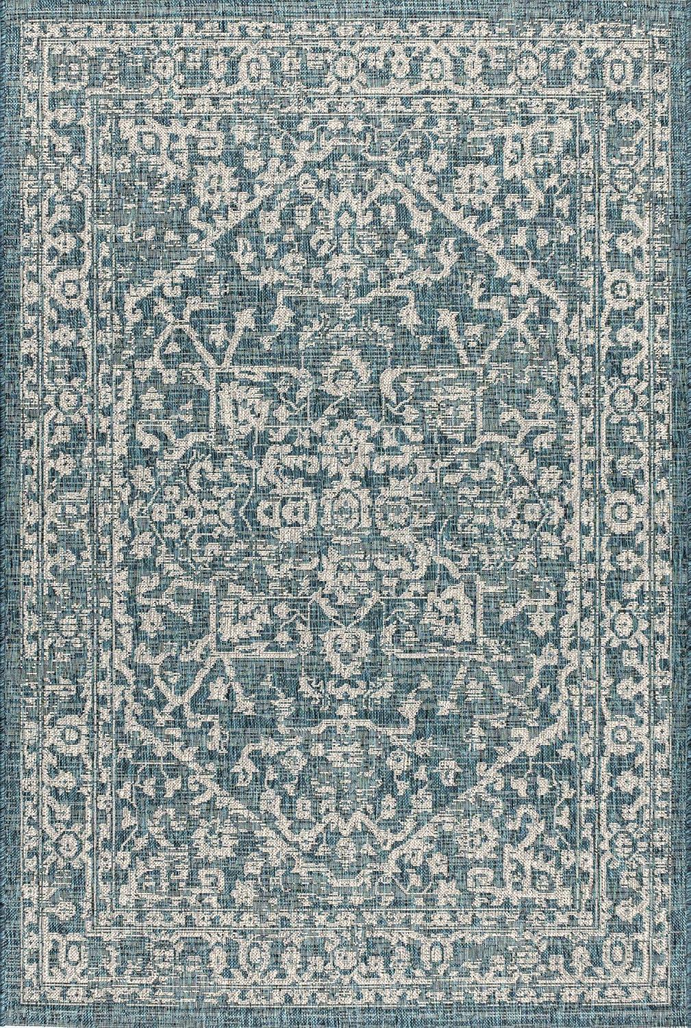 3'x5' Malta Bohemian Medallion Textured Weave Indoor/Outdoor Area Rug, Teal/Gray - JONATHAN Y