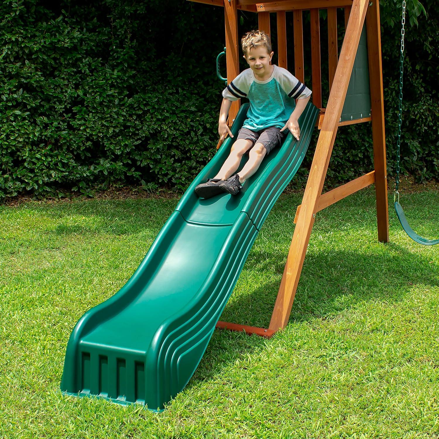 Green 90'' Thermoformed Plastic Wave Slide for 4' Decks