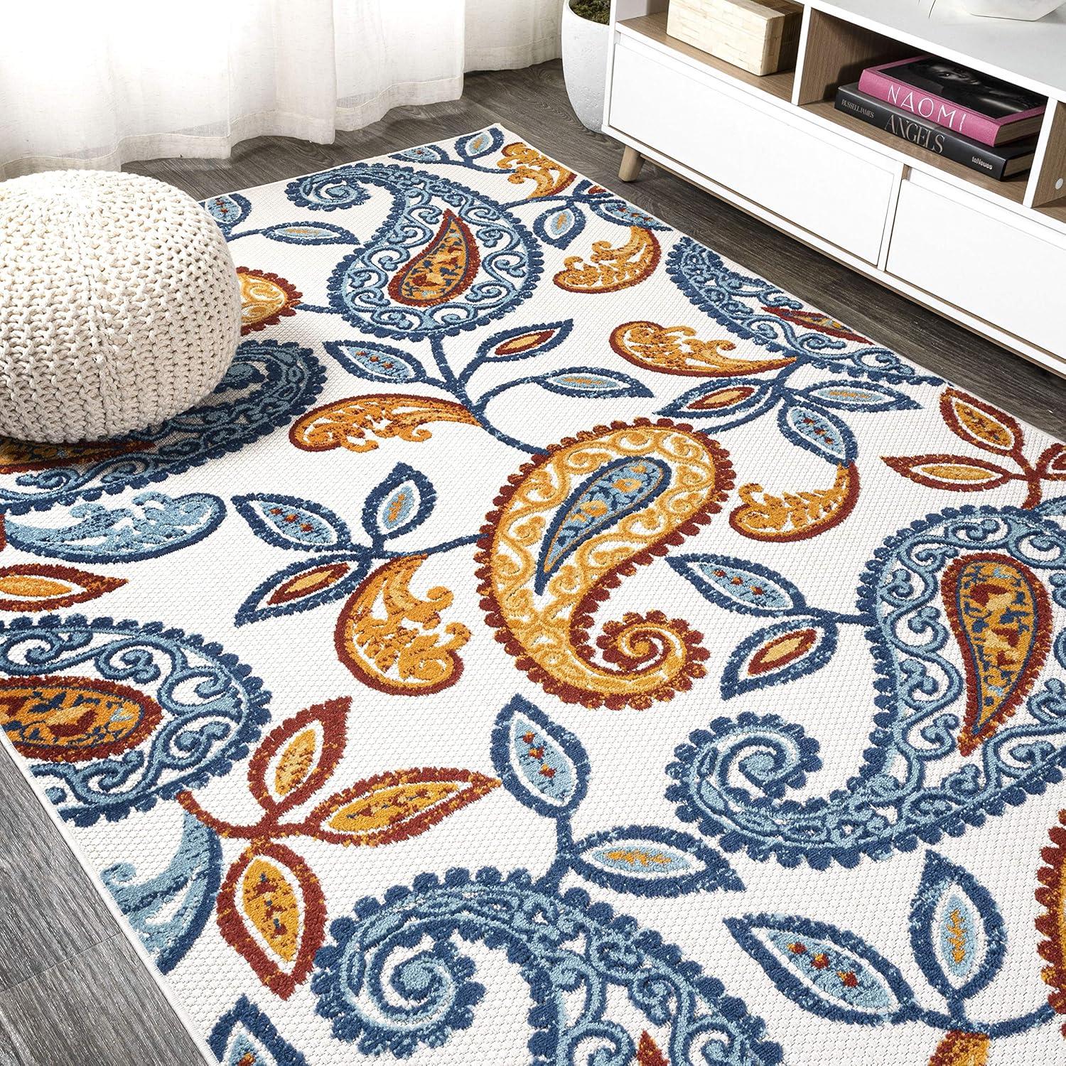 5'x8' Julien Paisley High-Low Indoor/Outdoor Area Rug, Orange/Blue - JONATHAN Y
