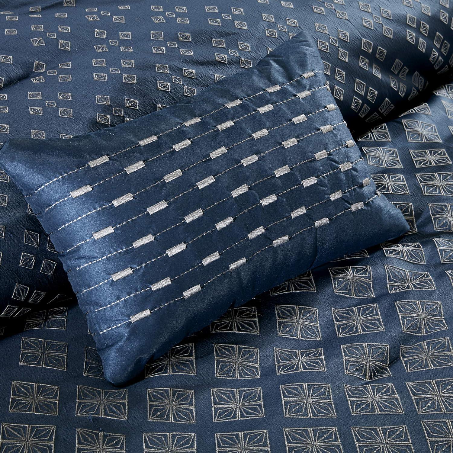 Navy Jacquard King Comforter Set with Decorative Pillows