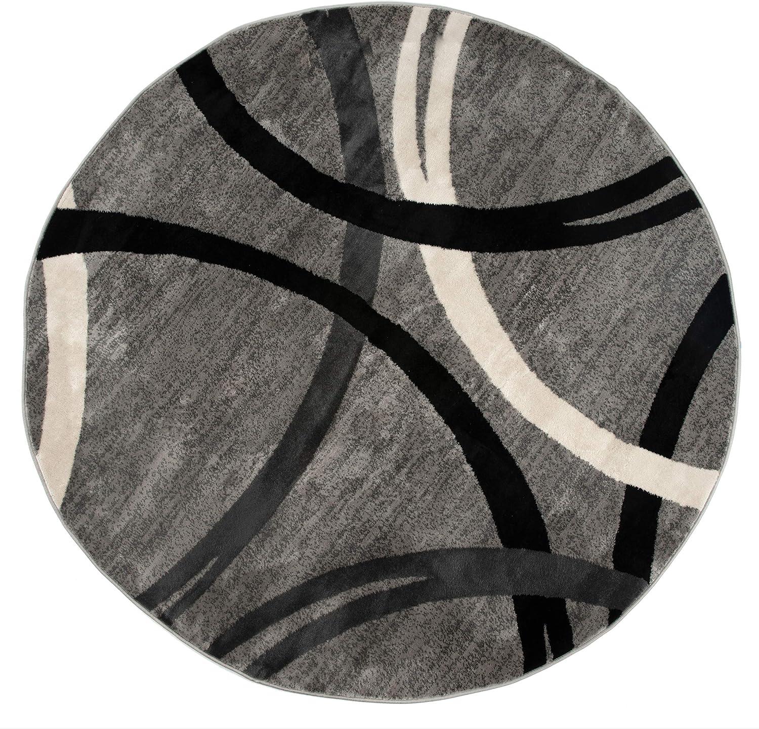 World Rug Gallery Contemporary Abstract Circles Design Area Rug - GRAY 8' Round