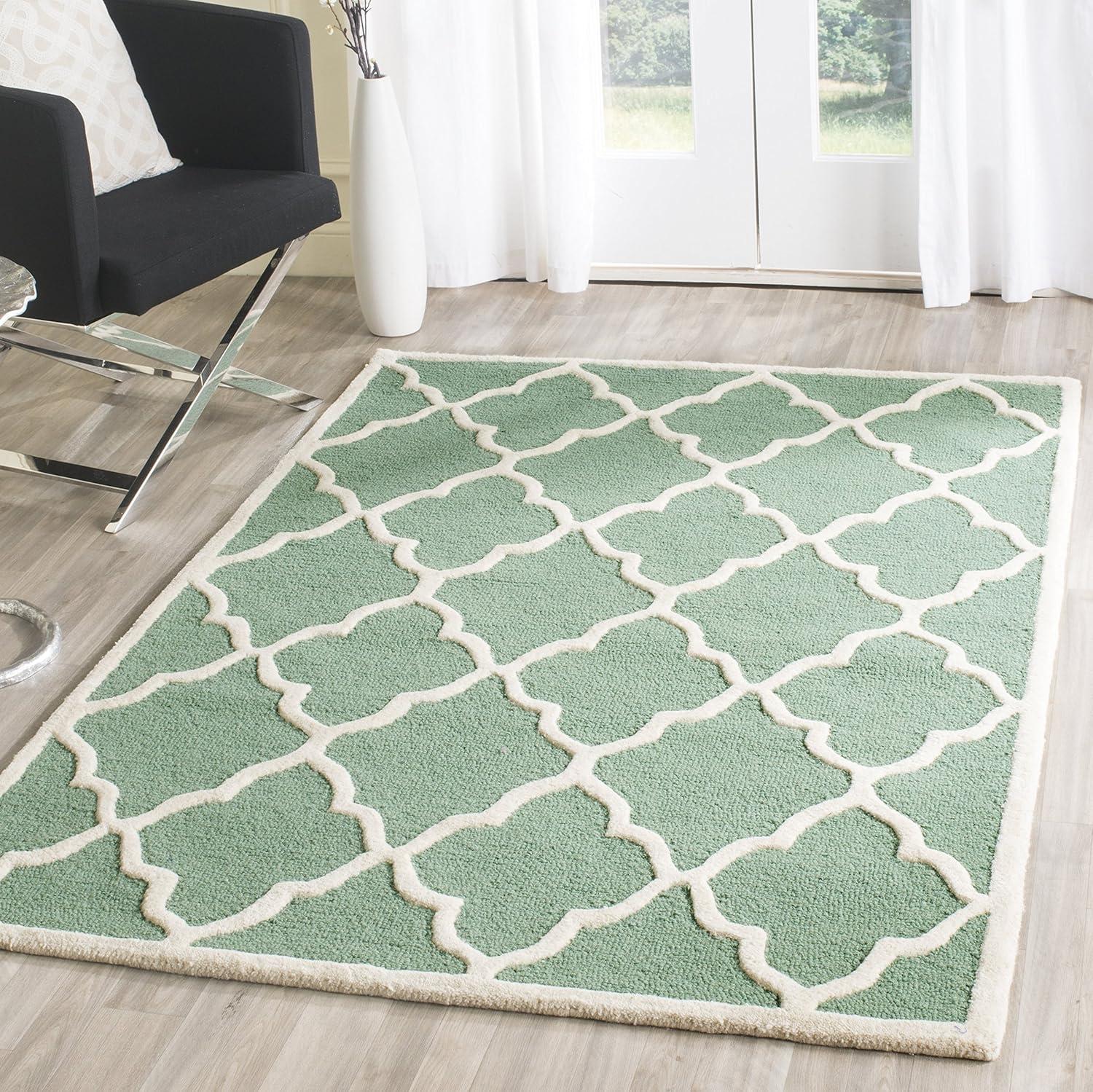 SAFAVIEH Cambridge Merletta Geometric Wool Area Rug, Teal/Ivory, 5' x 8'